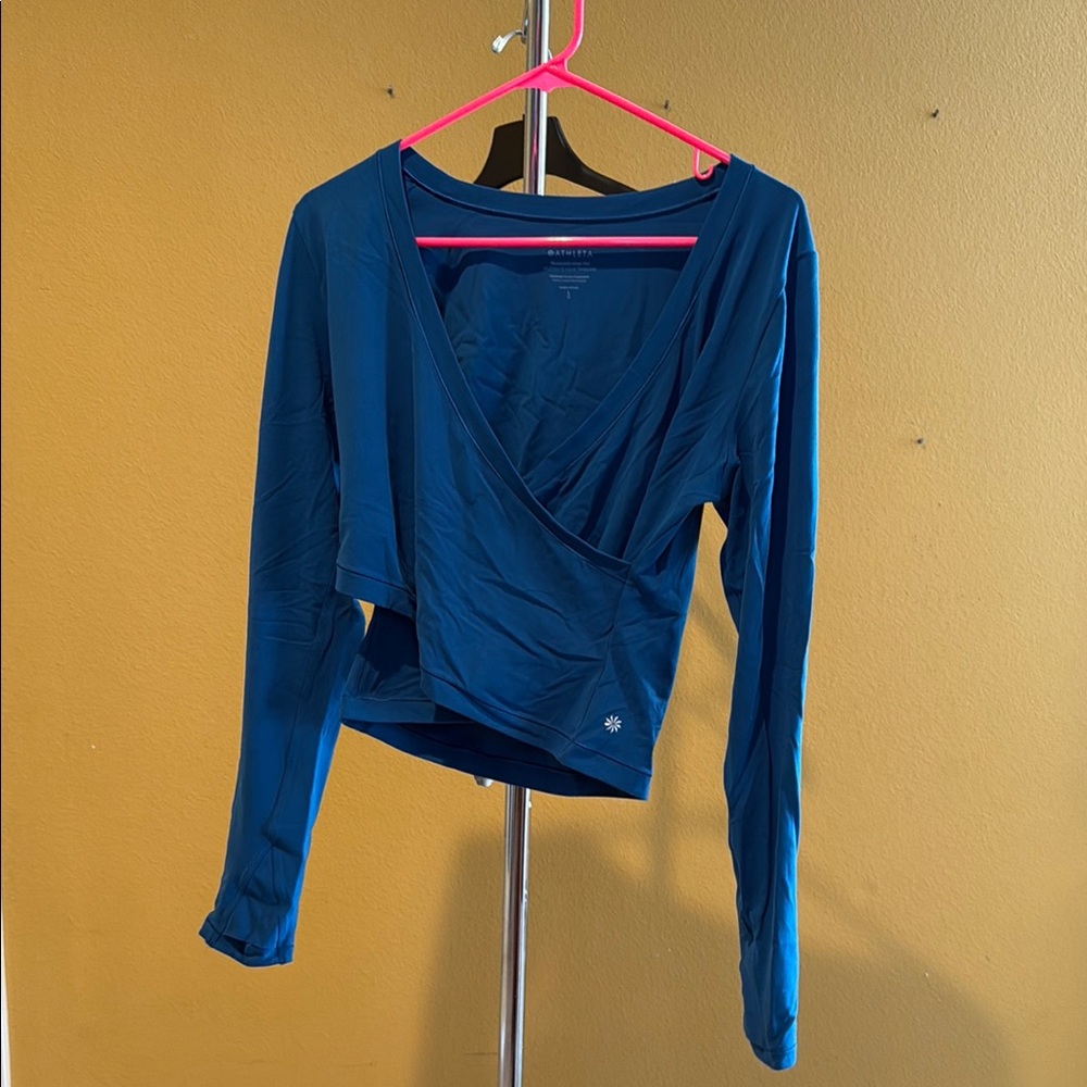 Athleta Transcend Blue Asymmetrical Wrap Blouse